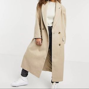 ASOS DESIGN longline twill grandad coat in camel